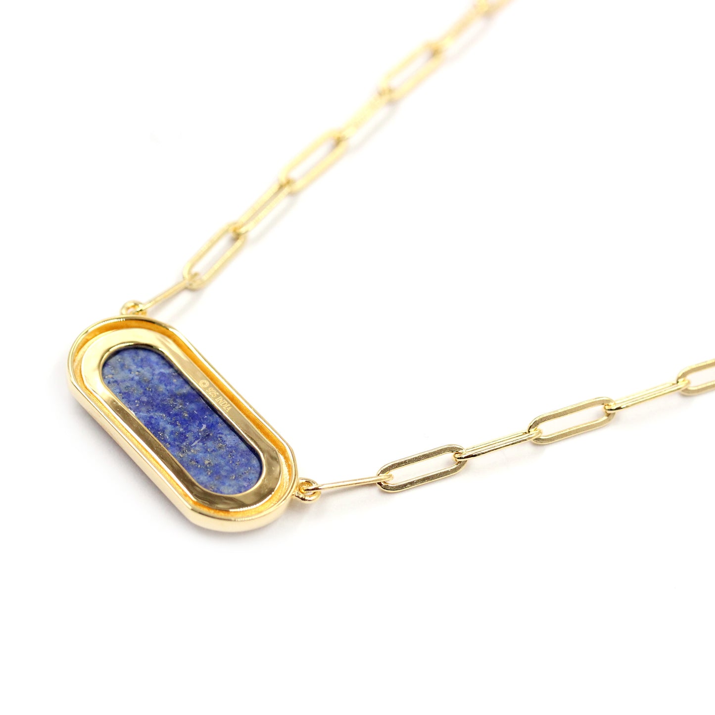 18k Yellow Plating Over Sterling Silver Lapis Lazuli Necklace
