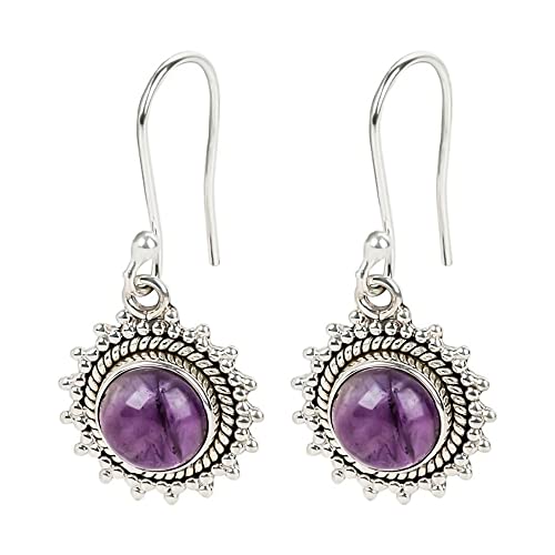 925 Sterling Silver African Amethyst Dangle Earrings