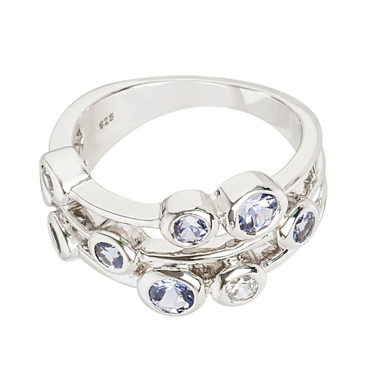 Sterling Silver Tanzanite & White Zircon Gemstone Ring Classic Ring For Womens