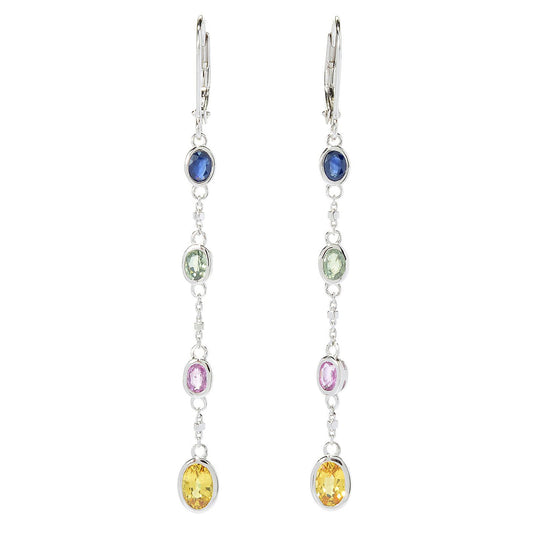 925 Sterling Silver Multi Sapphire Gemstone Drop & Dangle Earrings