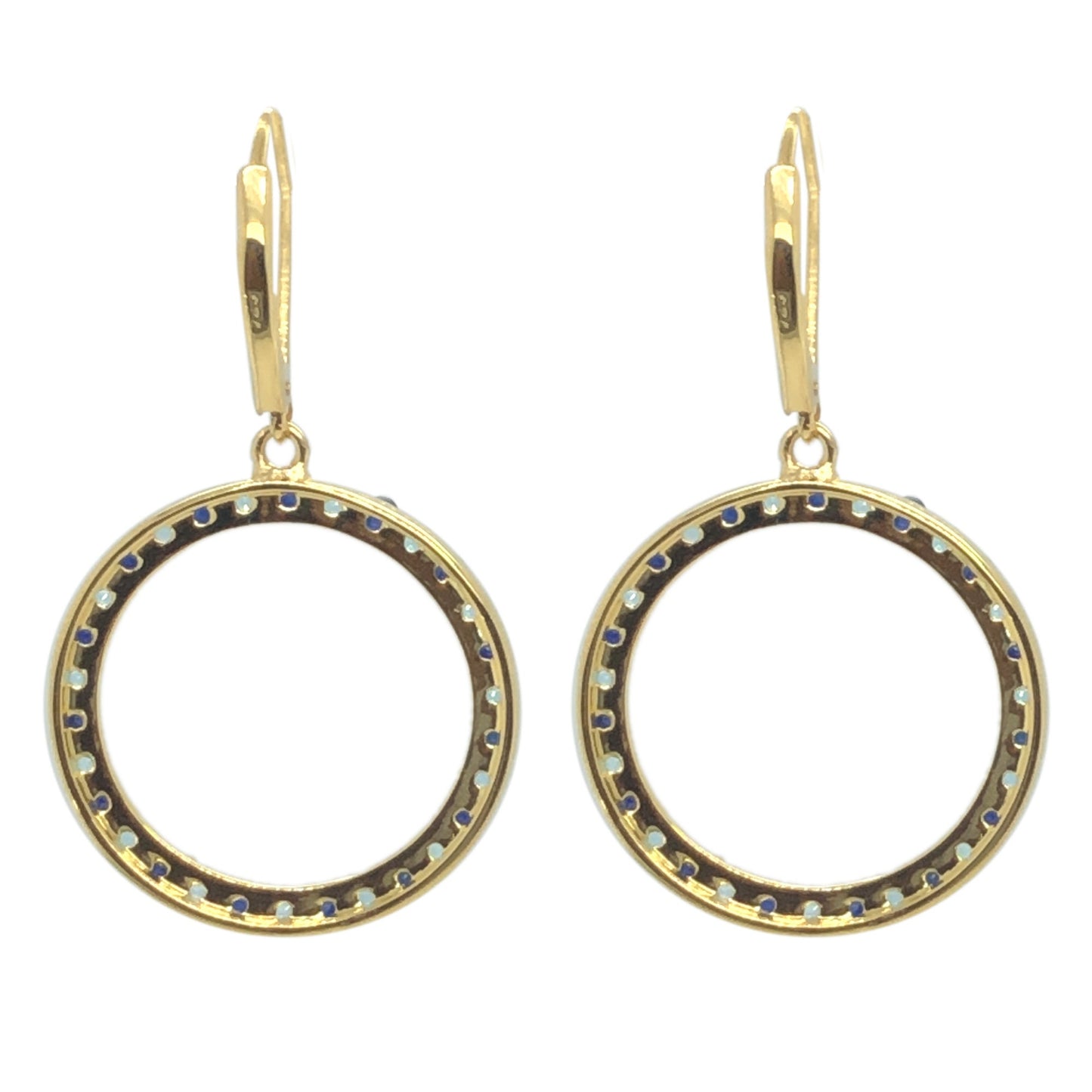 18k Yellow Gold Plating Over Sterling Silver, Blue Sapphire and Swiss Blue Topaz Gemstone, Dangle And Drop Earrings