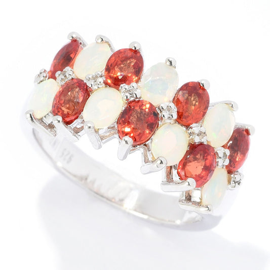 925 Sterling Silver Orange Sapphire and Ethiopian Opal Gemstone Band Ring