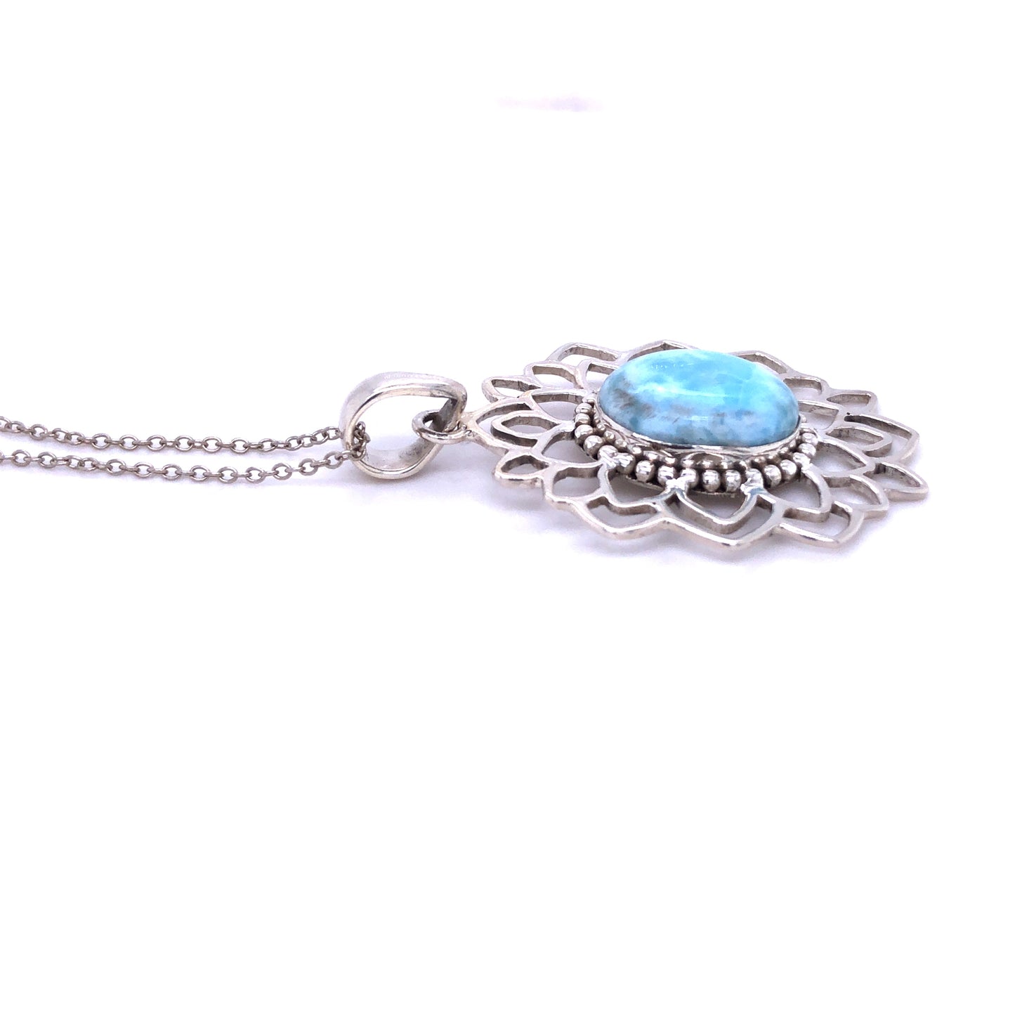 925 Sterling Silver Larimar Pendant With 18+2 Inches Chain