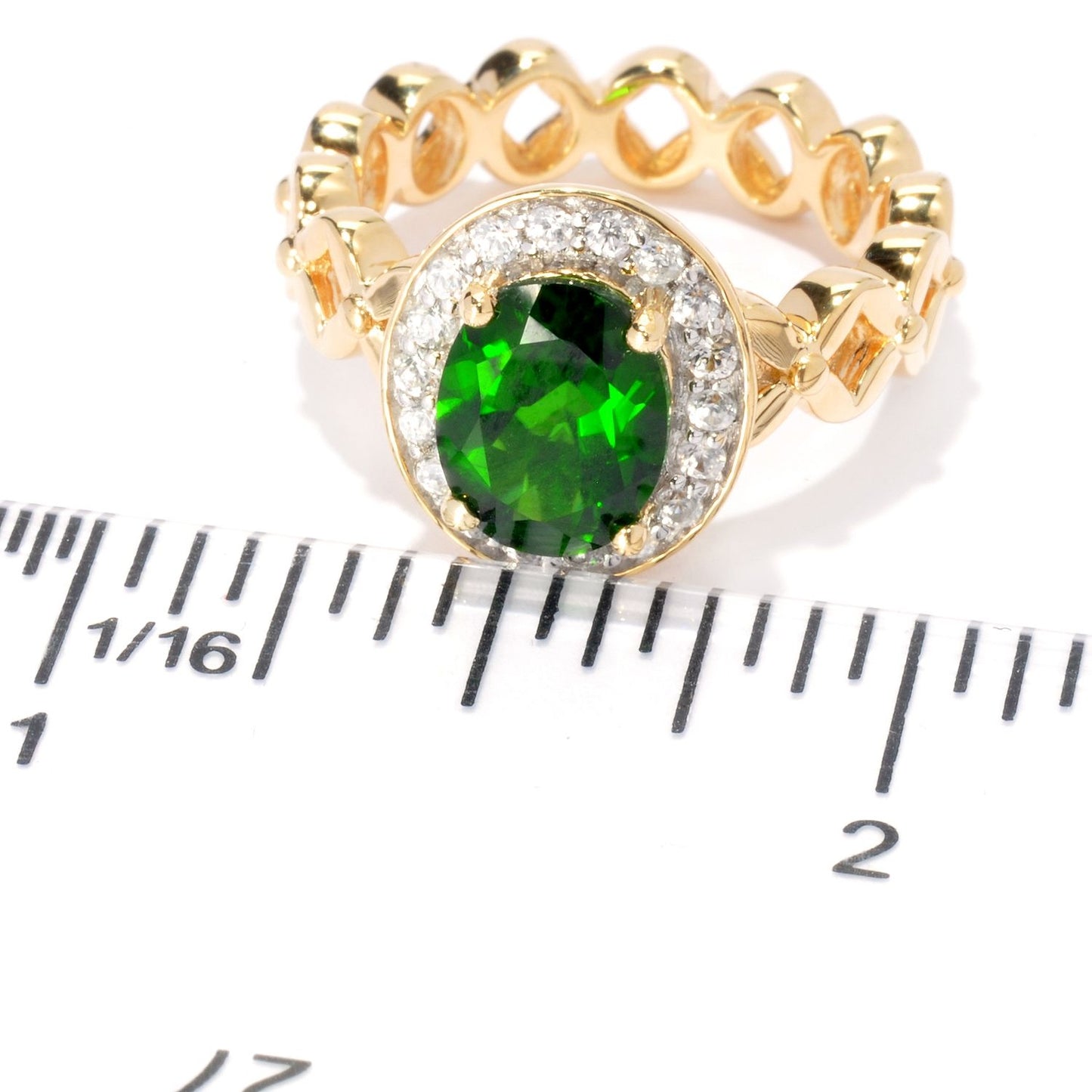 Pinctore 18K Yellow Gold Plated Over Silver 2.74ctw Chrome Diopside Solitaire Ring