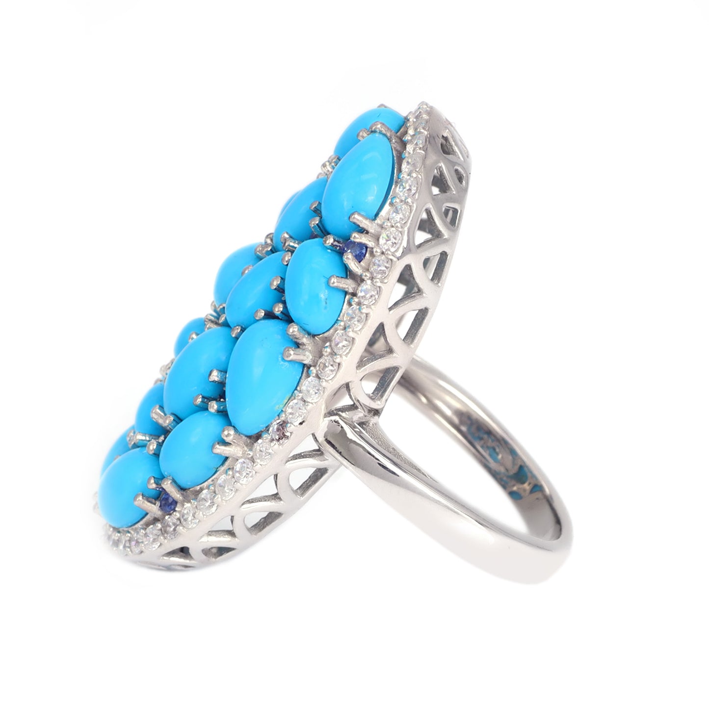 925 Sterling Silver Sleeping Beauty Turquoise, Ceylon Blue Sapphire And Zircon Rings