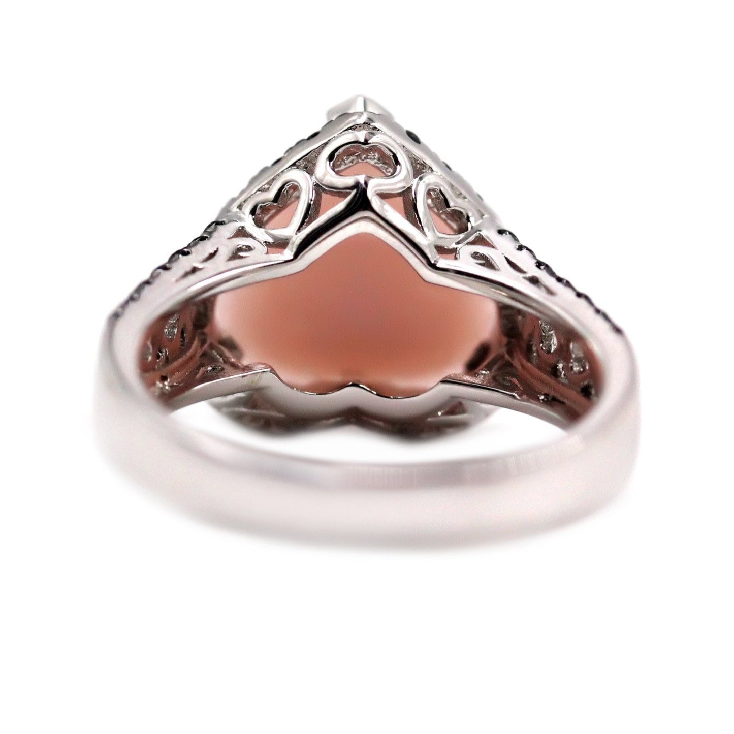 925 Sterling Silver Pink Opal Gemstone " Heart " Ring
