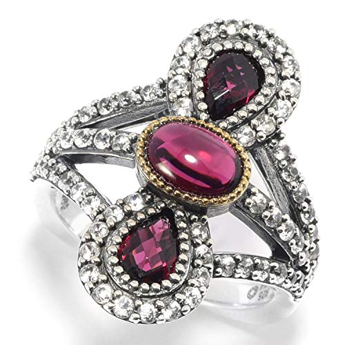 Pinctore Sterling Silver Rhodolite Garnet & White Zircon Split Shank Ring For Women's And Girls
