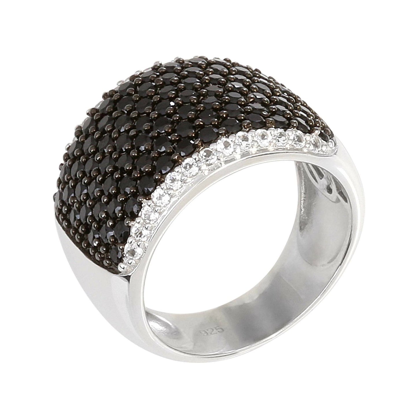 925 Sterling Silver Black Spinel and White Topaz Gemstone Band Ring