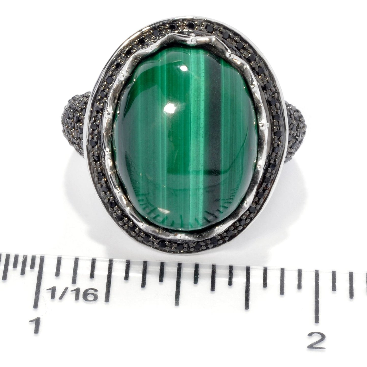 Pinctore Rhodium Over Sterling Silver 21.08Ctw Malachite Ring