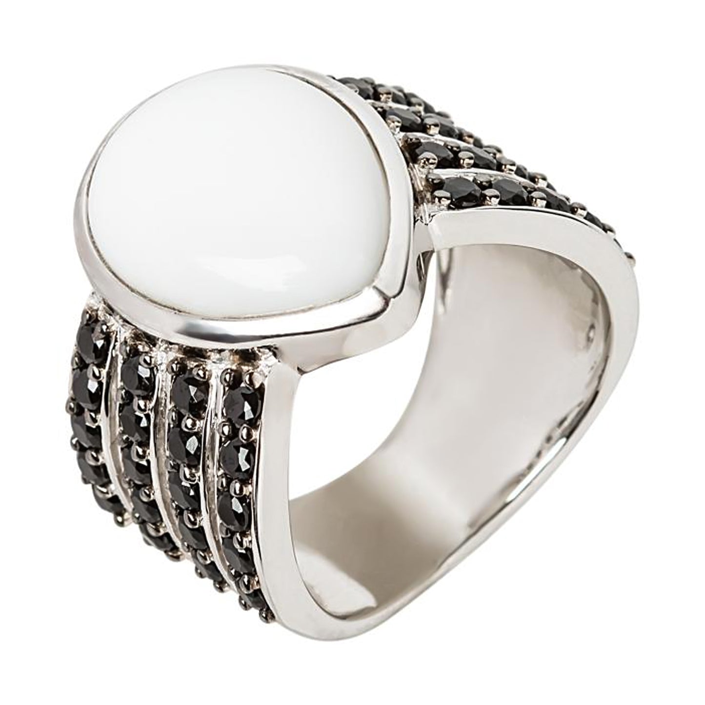 Sterling Silver White Opal & Black Spinel Band Rings For Women's And Girls