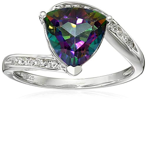 925 Sterling Silver Mystic Topaz and White Cubic Zircon Ring US6