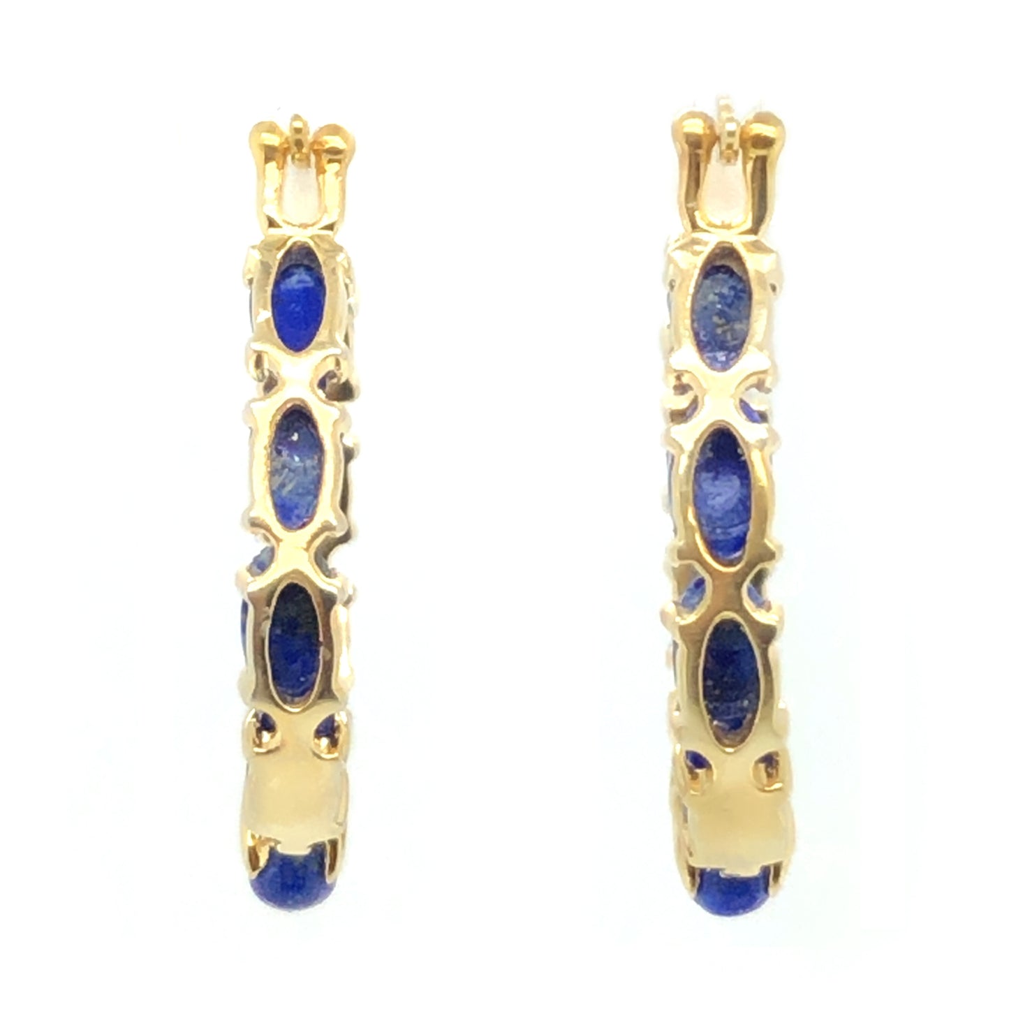 18k Yellow Gold Plating Over Sterling Silver Lapis Gemstone Hoop Earrings
