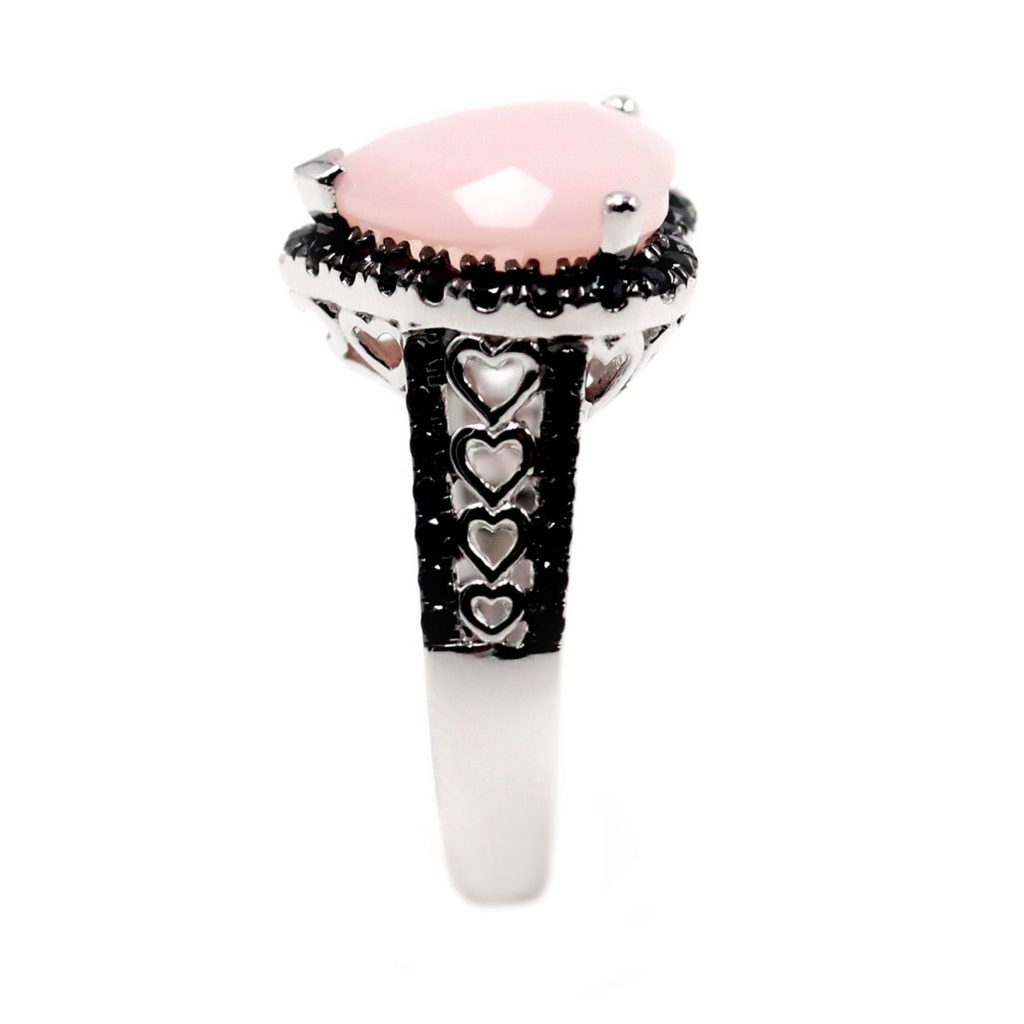 925 Sterling Silver Pink Opal Gemstone " Heart " Ring