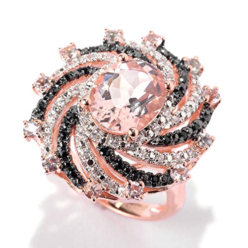 18K Rose Vermeil 2.9ctw Morganite, Black Spinel-White Zircon Swirl Ring, Size5