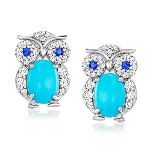 925 Sterling Silver Sleeping Beauty Turquoise Gemstone Owl Stud Earrings