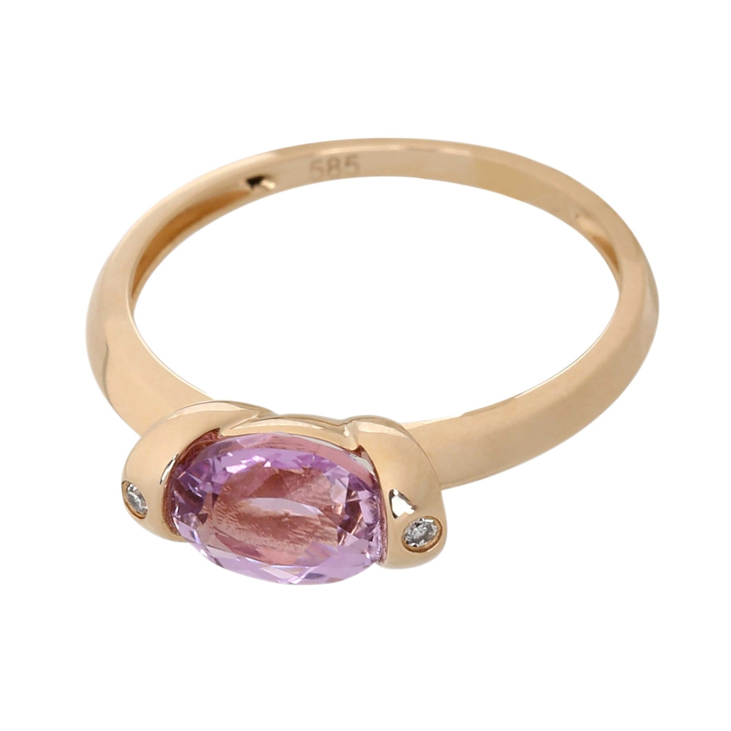 14Kt Yellow Gold Kunzite And White Diamond Rings