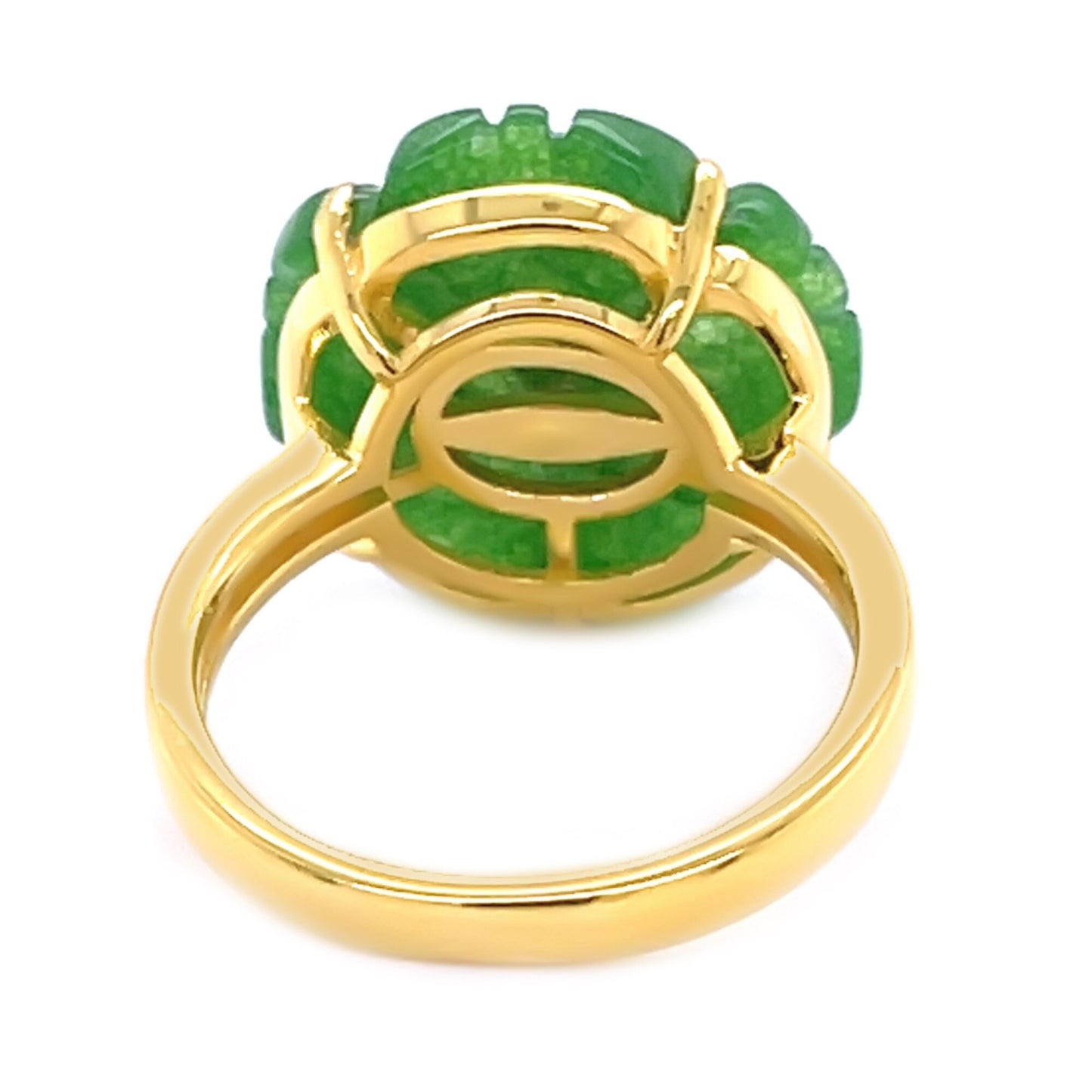 18k Yellow Gold Plated Over Sterling Silver Dyed Green Jade Gemstone Flower Ring