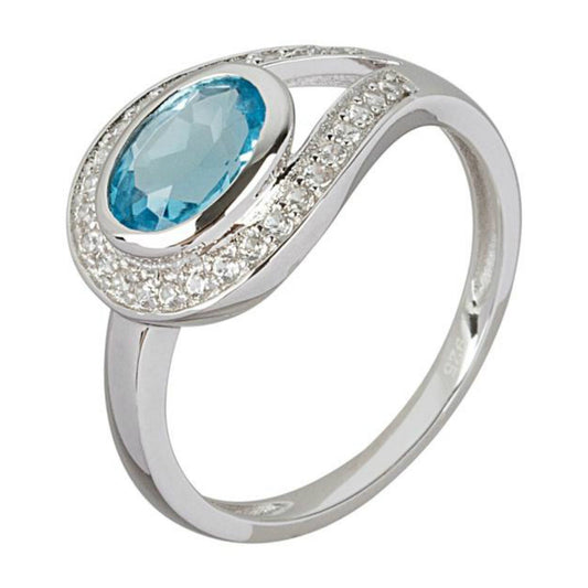925 Sterling Silver Swiss Blue Topaz Gemstone Solitaire Ring