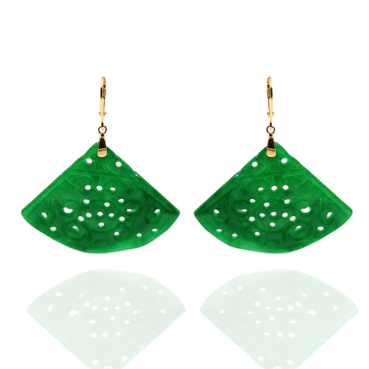 18k Yellow Plating Over Sterling Silver Dyed Green Jade Gemstone Earrings