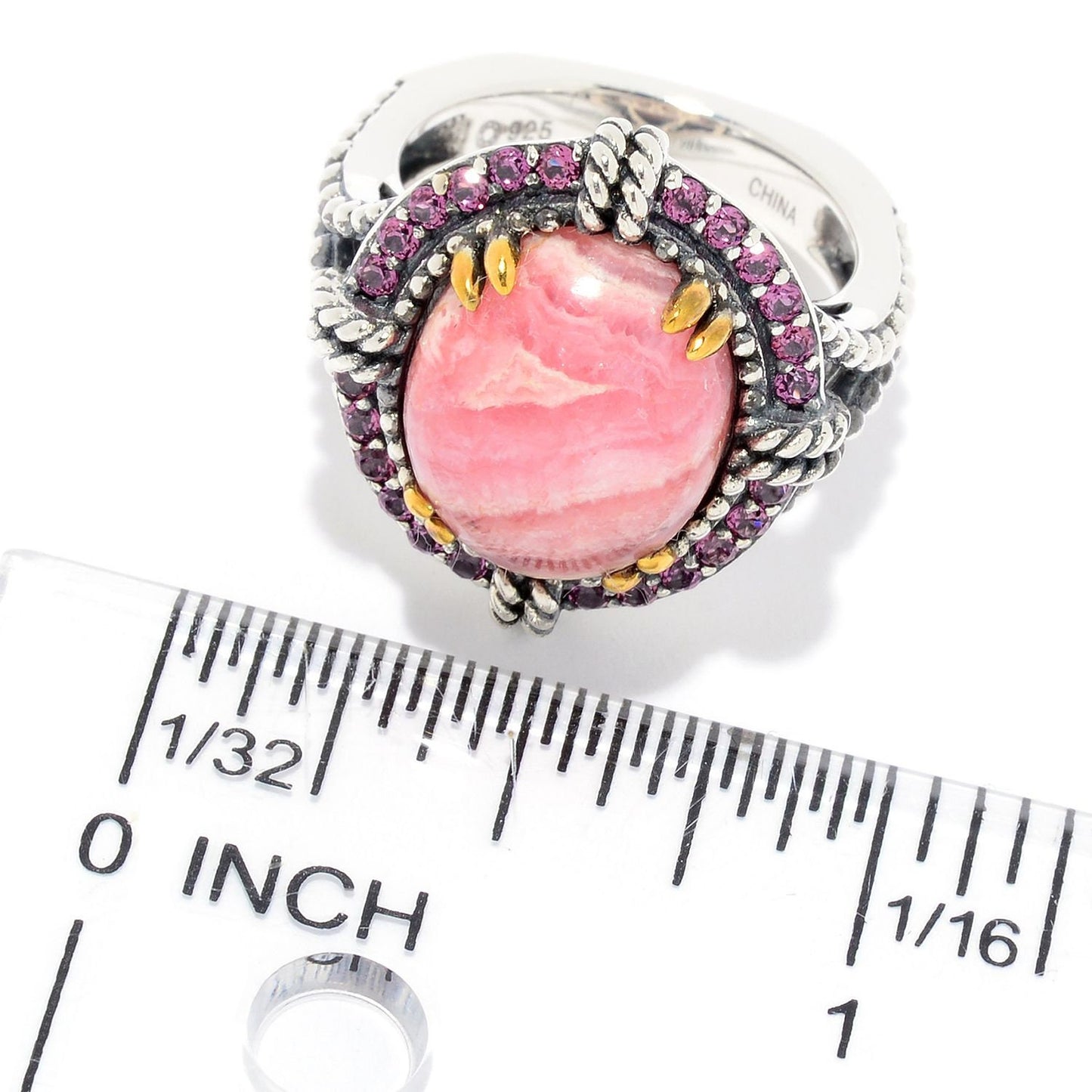 925 Sterling Silver Rhodochrosite Gemstone Solitaire Ring