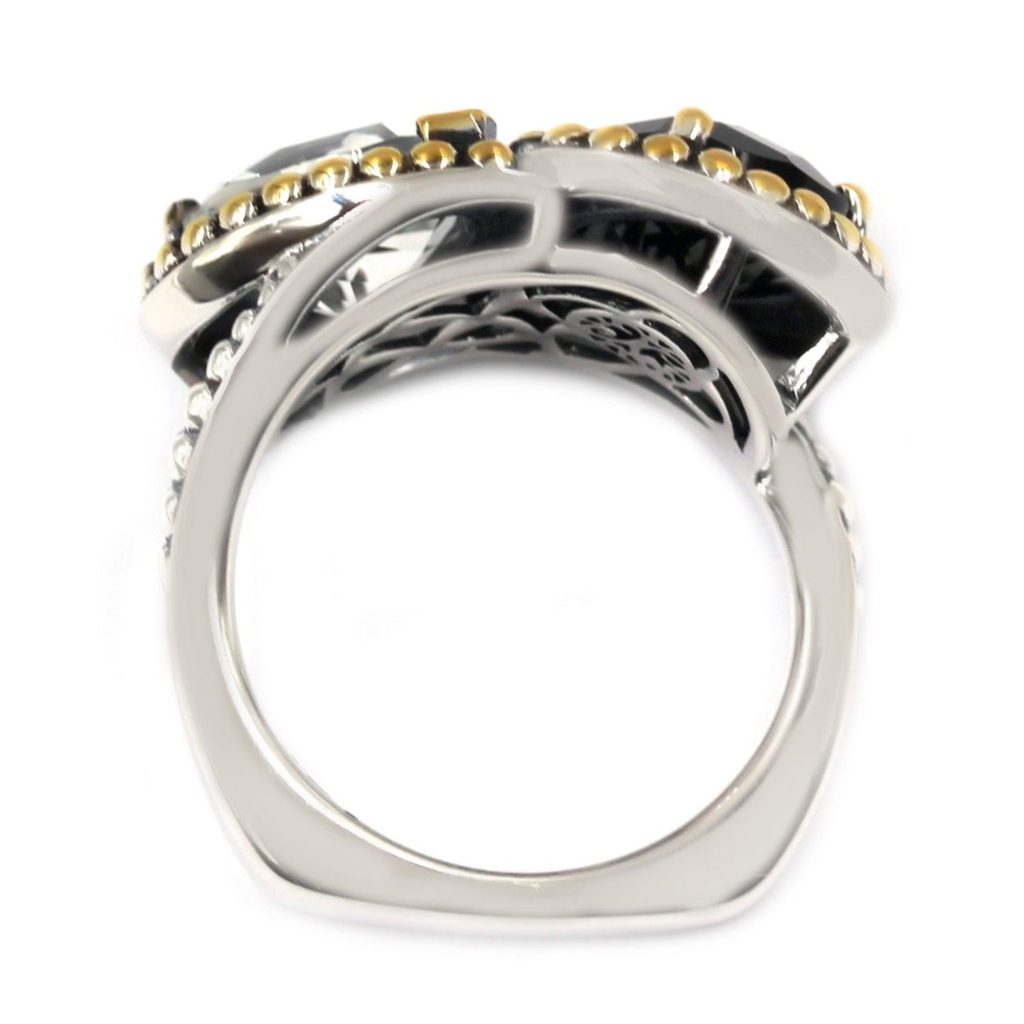 925 Sterling Silver Black Spinel and White Topaz Gemstone Bypass Ring