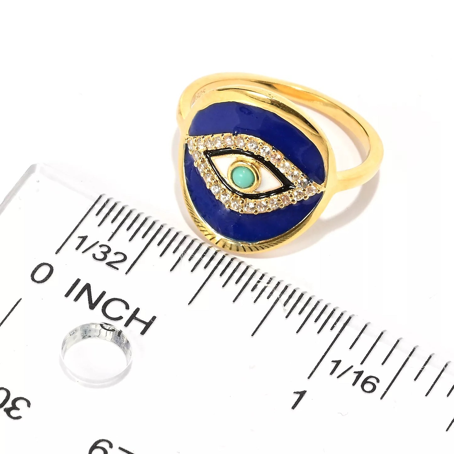 Sterling Silver Campitos Turquoise, White Zircon Gemstone Evil Eye Rings