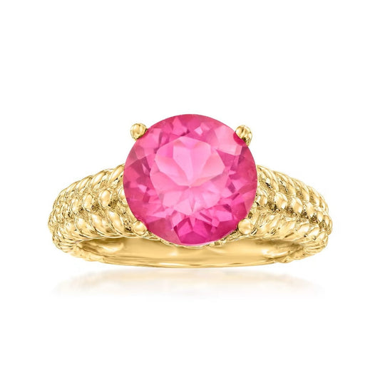 Yellow Gold Plated Over Sterling Silver Pink Topaz Gemstone Solitaire Rings
