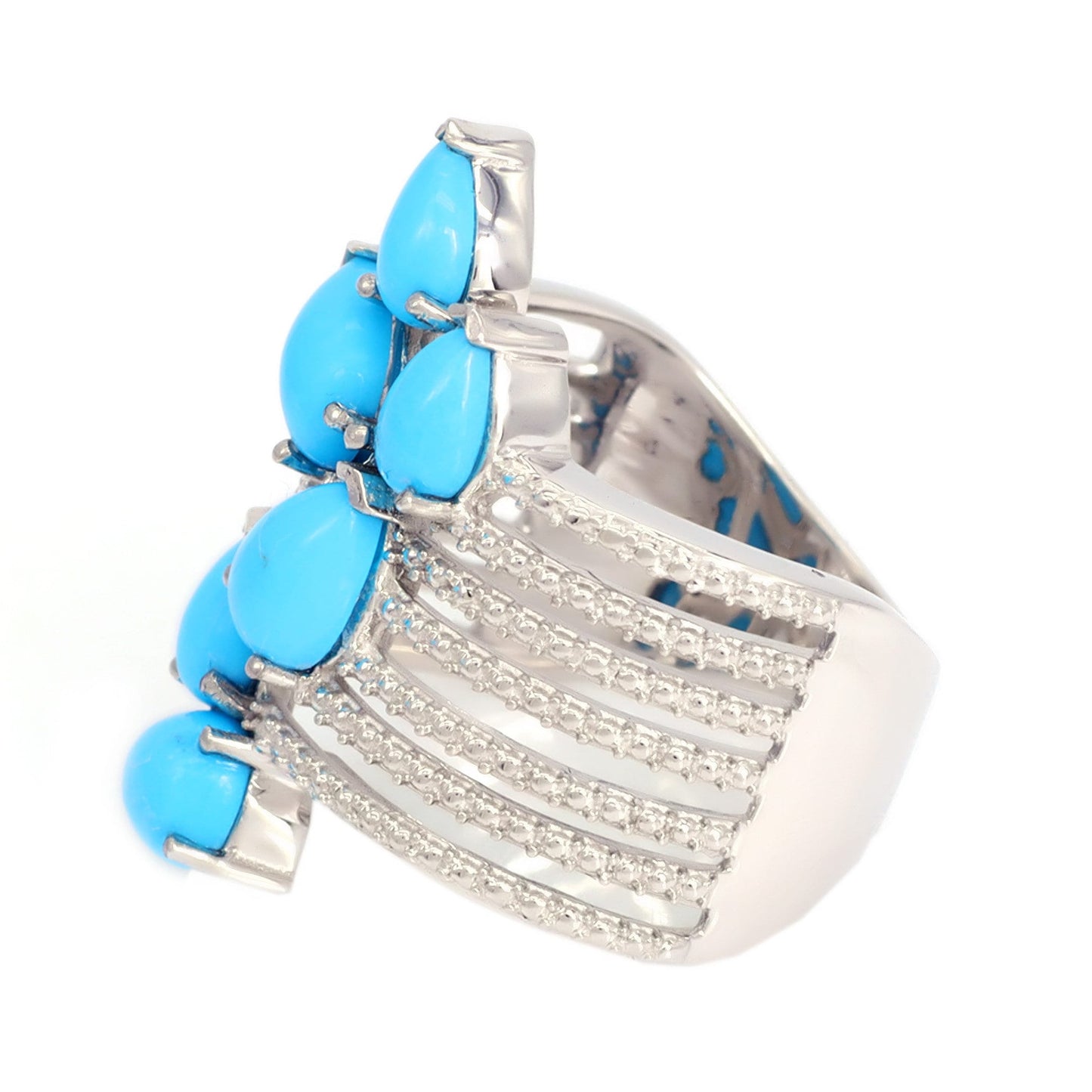 Sterling Silver Sleeping Beauty Turquoise & White Zircon Band Rings