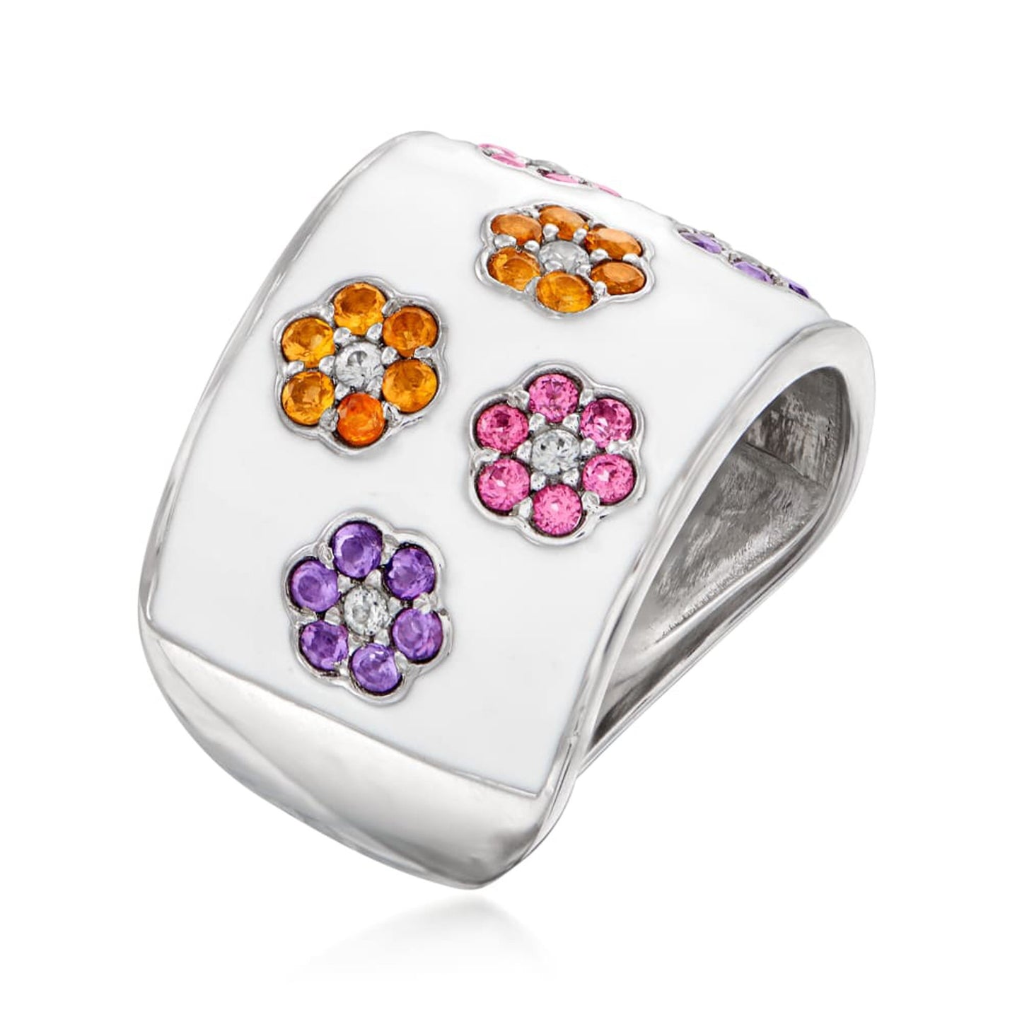925 Sterling Silver Multi Gemstone Band Rings