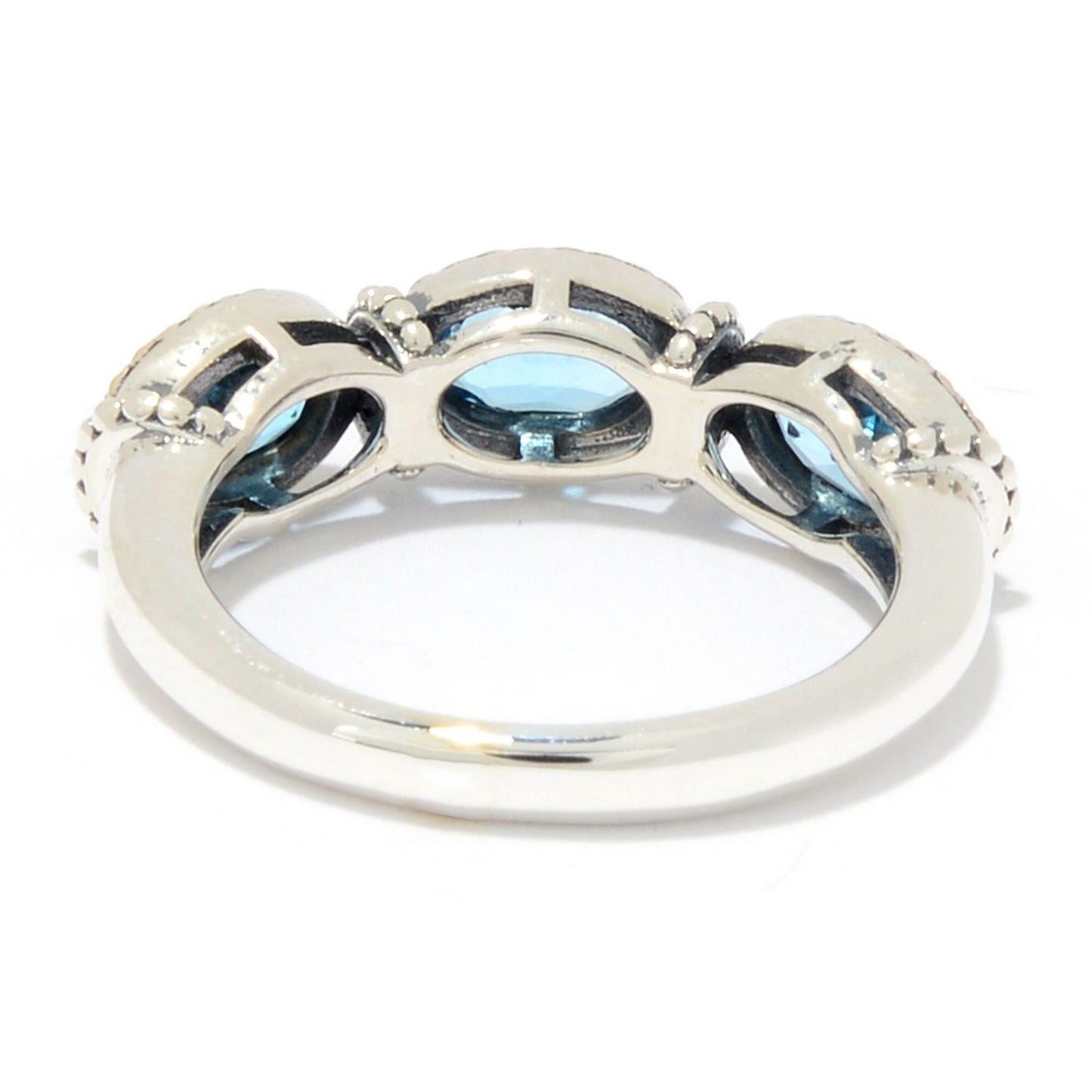 925 Sterling Silver Swiss Blue Topaz 3-Stone Rings