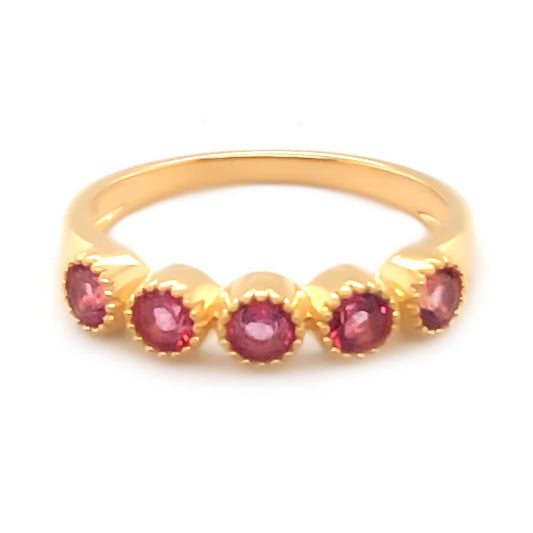 18k Yellow Gold Plated Over Sterling Silver Pink Topaz Gemstone Band Ring