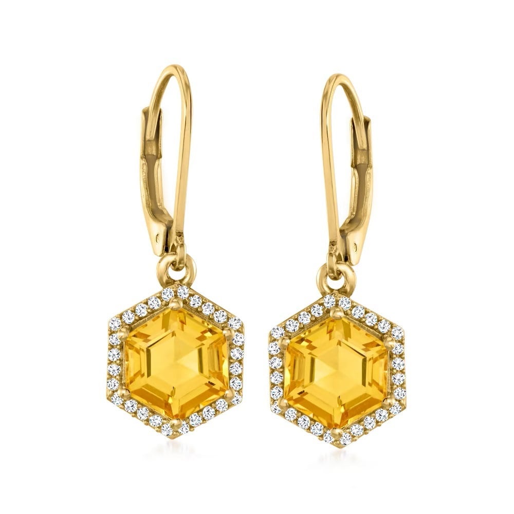 18k Yellow Gold Plating Over Sterling Silver, Citrine Gemstone Dangle & Drop Earrings