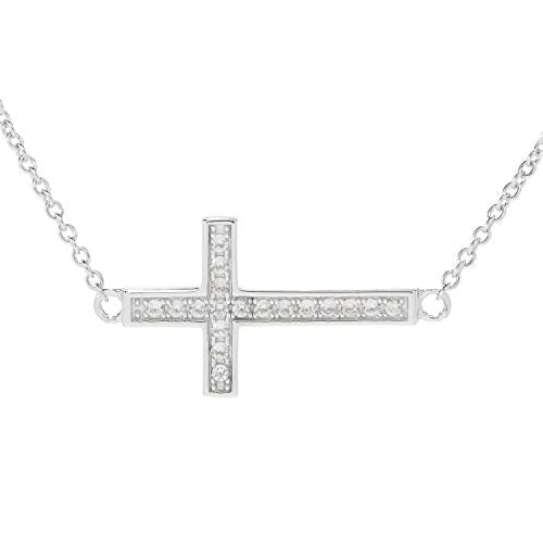 Pinctore Sterling Silver White Zircon Charm Pendant w/ 16" Chain