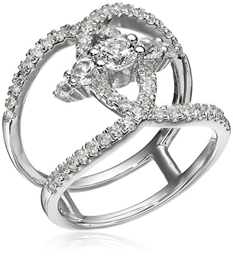 Pinctore Sterling Silver Created White Sapphire Negative Space Ring