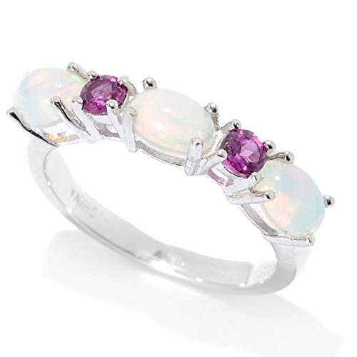 Pinctore Sterling Silver Ethiopian Opal & Rhodolite Garnet 5-Stone Band Ring