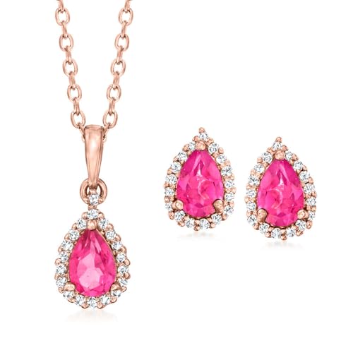 18k Rose Gold Plated Over Sterling Silver Pink Topaz Gemstone Pendant & Earrings Jewelry Sets