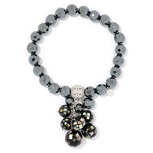 Pinctore Sterling Silver Choice of Length Gemstone Beaded Tassel Stretch Bracelet, 6.75"