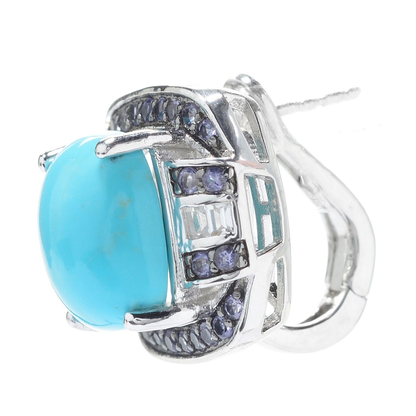925 Sterling Silver Kingman Turquoise,White Topaz,Iolite Earrings