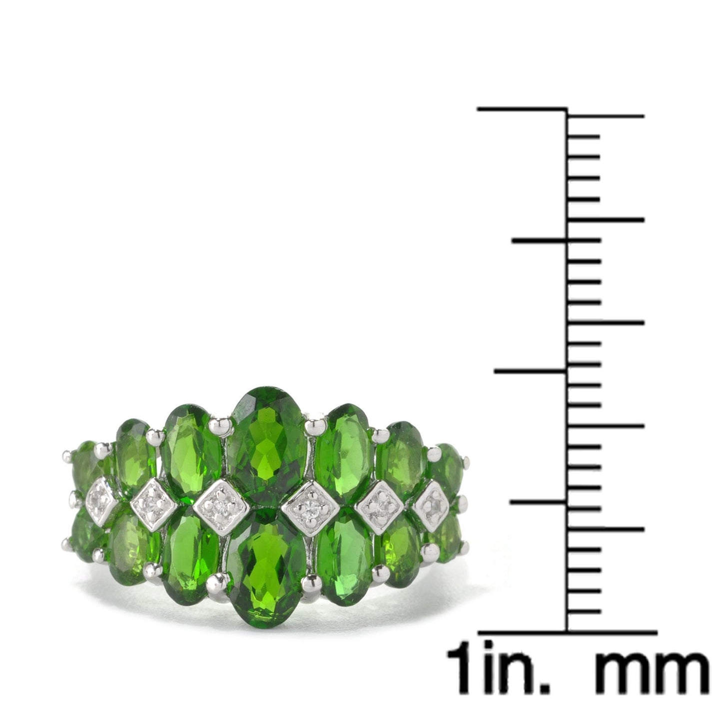 Pinctore Platinum Over Sterling Silver Chrome Diopside and Diamond Accent Graduated Band Ring