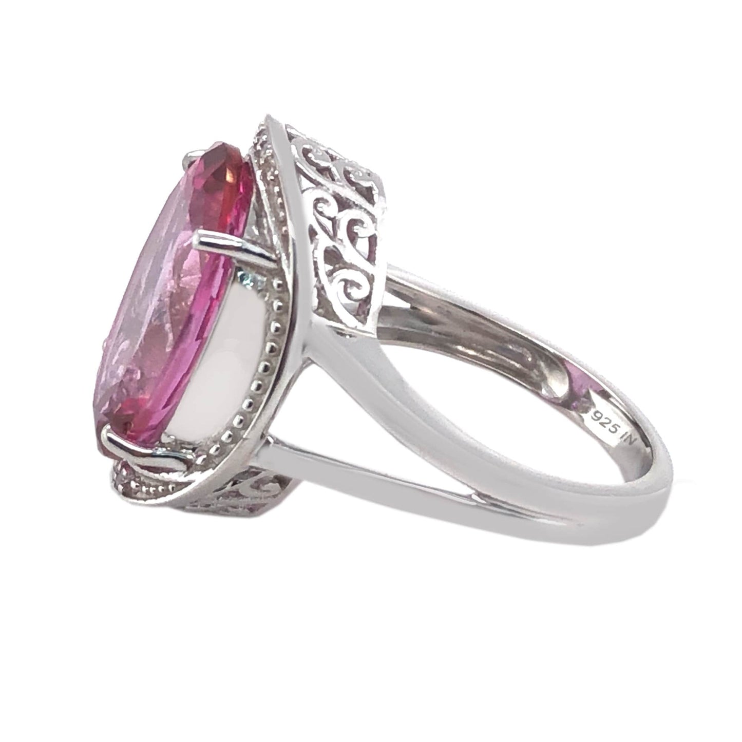 925 Sterling Silver Pink Topaz and White Zircon Gemstone Ring