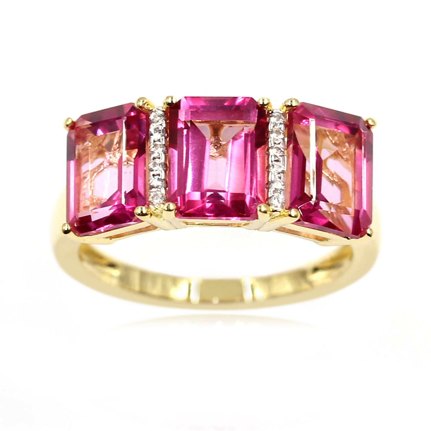 18k Yellow Gold Over Sterling Silver Pink Topaz and White Topaz 3-Stone Ring