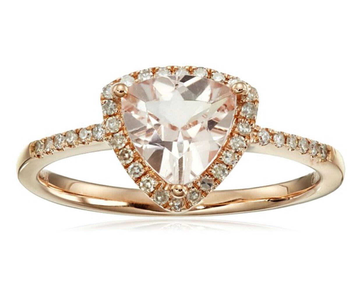 Pinctore 18K Rose Gold Over Silver 1.10ctw Morganite & Diamond Classic Ring SZ 6,7