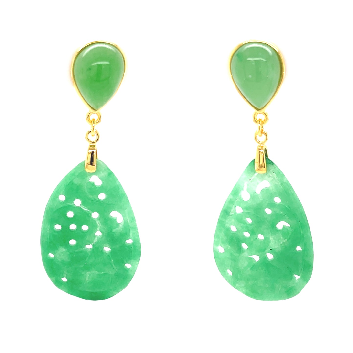 Yellow Over 925 Sterling Silver Dyed Green Jade Dangle Earrings