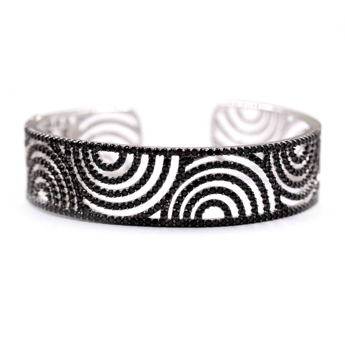 Sterling Silver Black Spinel Gemstone Cuff Bangle