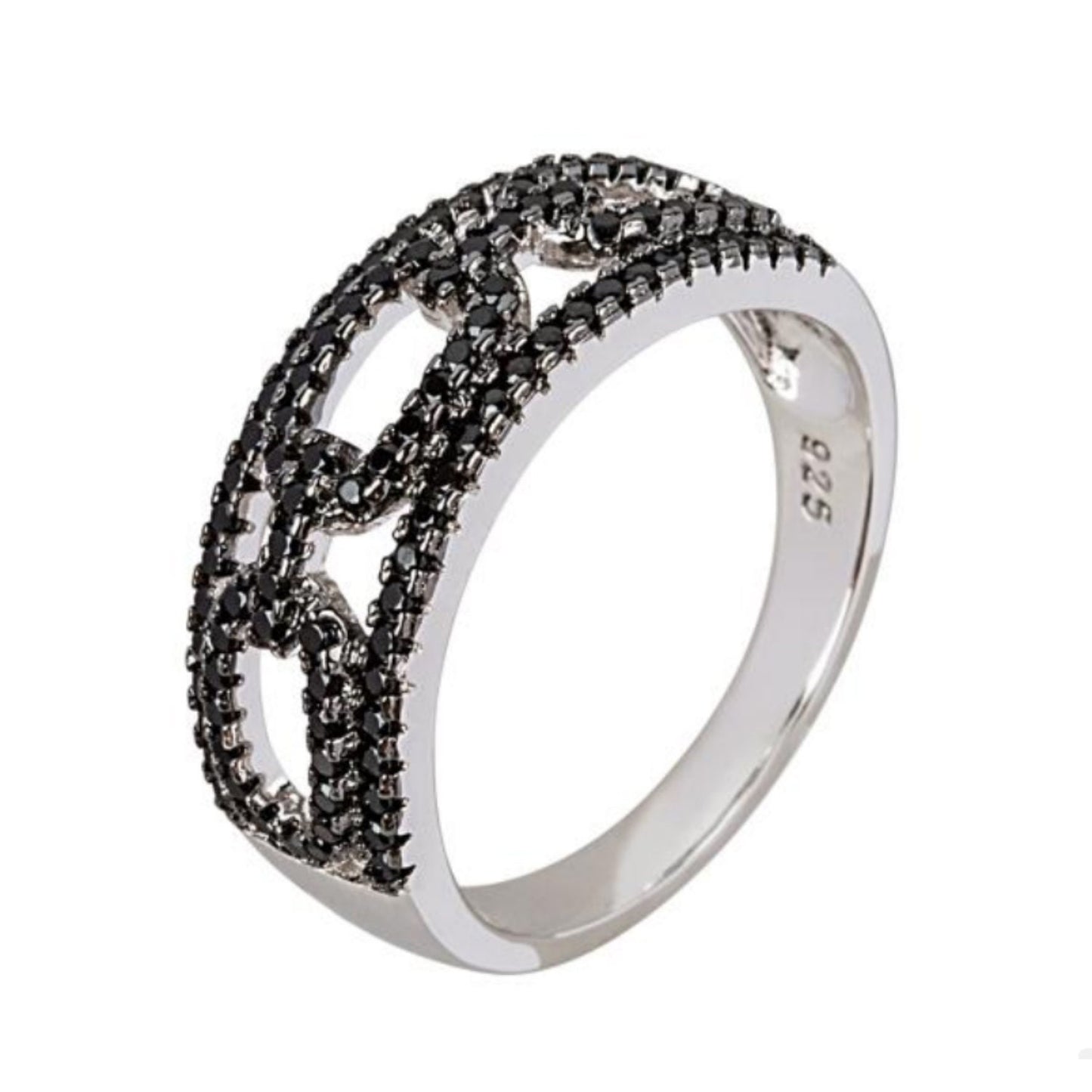 925 Sterling Silver Black Spinel Gemstone Band Rings