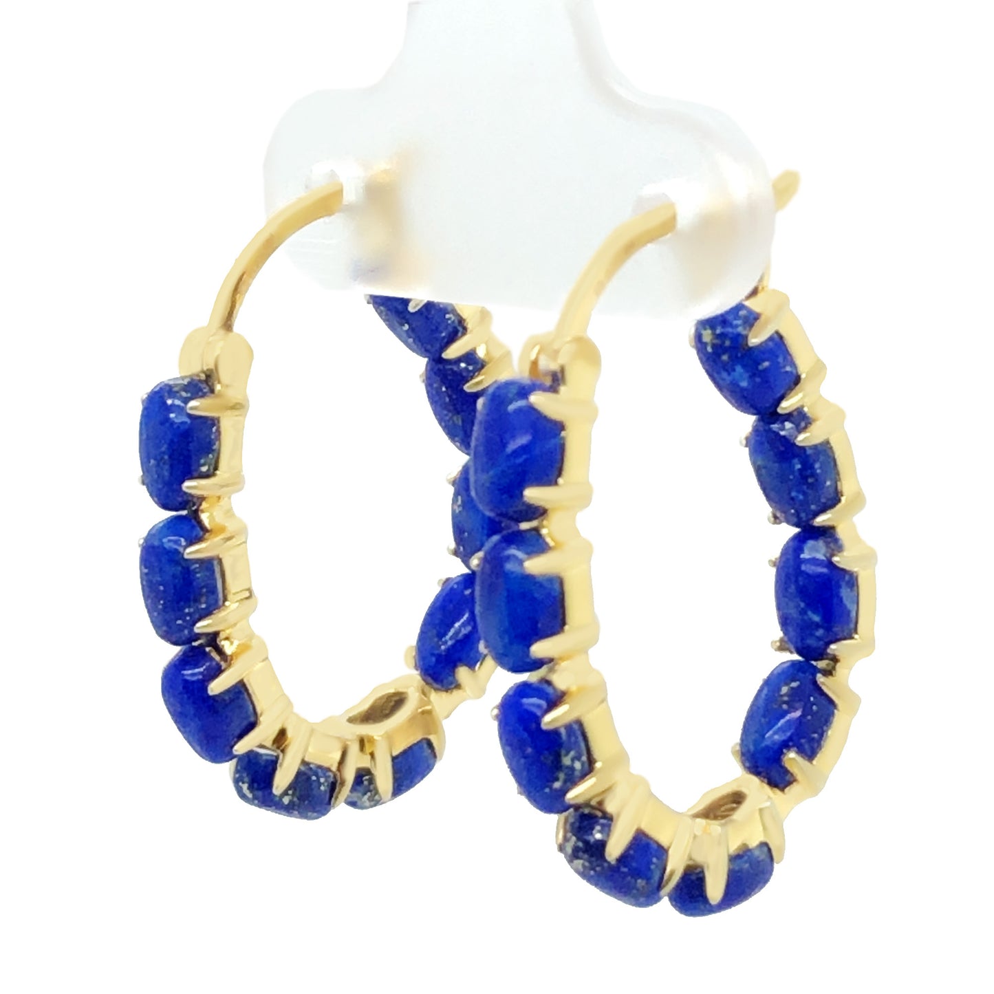 18k Yellow Gold Plating Over Sterling Silver Lapis Gemstone Hoop Earrings
