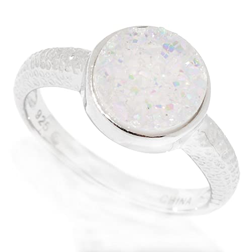 925 Sterling Silver 9mm Platinum Drusy Gemstone Solitaire Rings