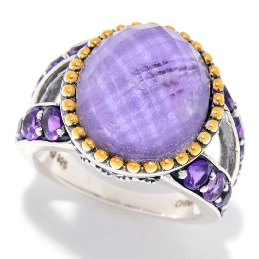 Charoite Doublet With African Amethyst Gemstone Ring,Sterling Silver Ring, Engagement Ring, Birthstone Jewelry Anniversary Gift-Gift For Her