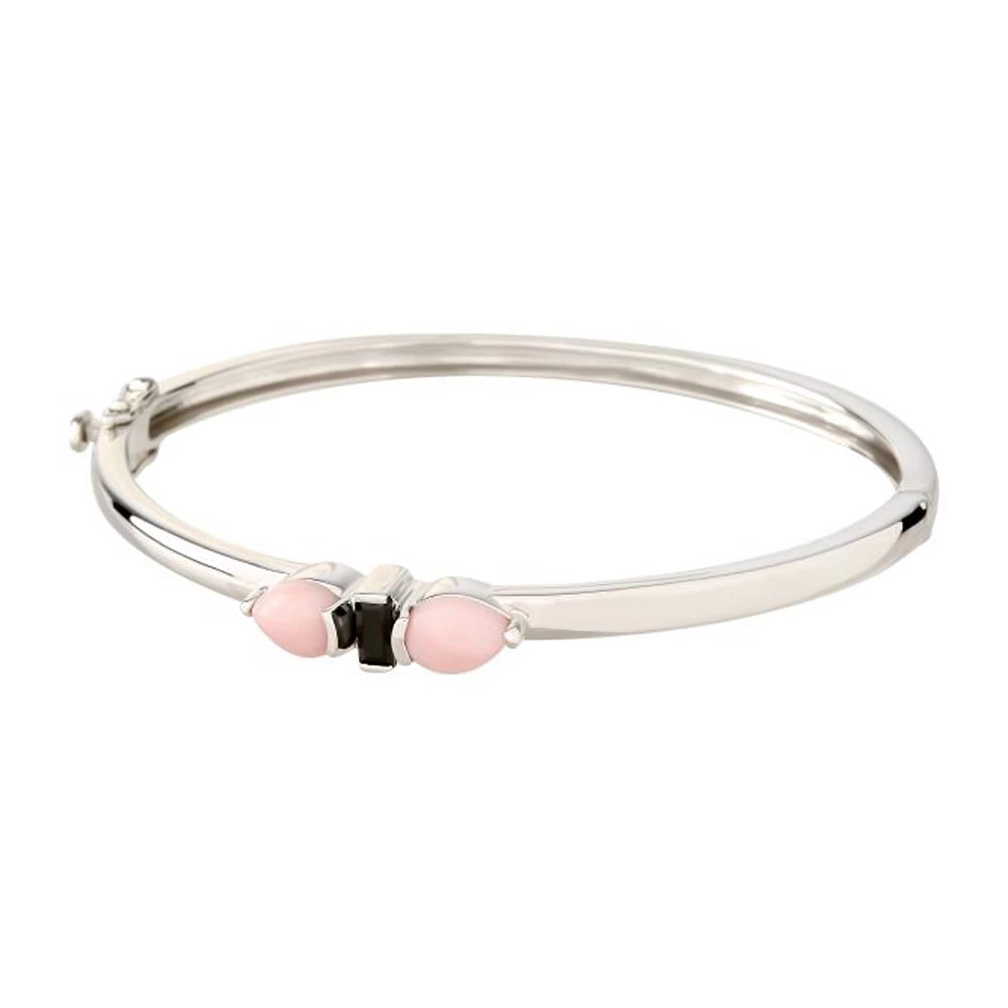 Sterling Black Spinel & Pink Opal Gemstone Bangle For Women's And Girls