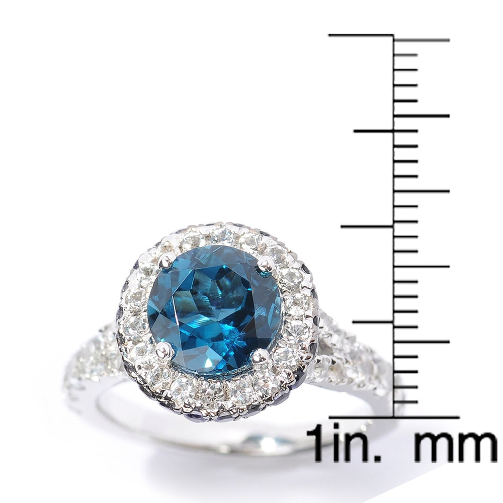 Pinctore Sterling Silver 4.01ctw London Blue Topaz Solitaire w/ accent Rings